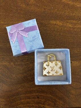 Louis Vuitton White and Gold Logo Handbag Charm for Bag or Keychain